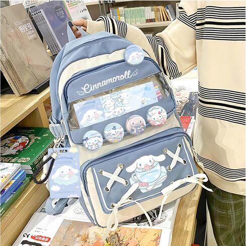 Anime Backpack For Teenagers Girls With Accessories Aesthetic Backpack Cute Cartoon Anti-Theft Travel Backpack in Saudi Arabia