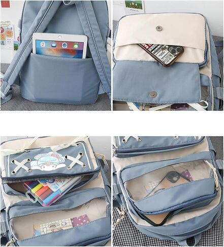 Anime Backpack For Teenagers Girls With Accessories Aesthetic Backpack Cute Cartoon Anti-Theft Travel Backpack in Saudi Arabia