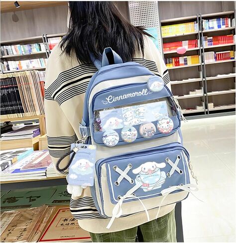 Anime Backpack For Teenagers Girls With Accessories Aesthetic Backpack Cute Cartoon Anti-Theft Travel Backpack in Saudi Arabia