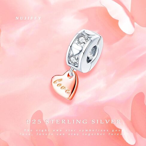 NUJIFFY 925 Sterling Silver Charms Beads for Bracelets & Necklaces, Pink Heart Charm Angel Cross Birthday Gifts Pendant Jewelry for Women Men Teens in Kuwait