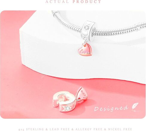 NUJIFFY 925 Sterling Silver Charms Beads for Bracelets & Necklaces, Pink Heart Charm Angel Cross Birthday Gifts Pendant Jewelry for Women Men Teens in Kuwait