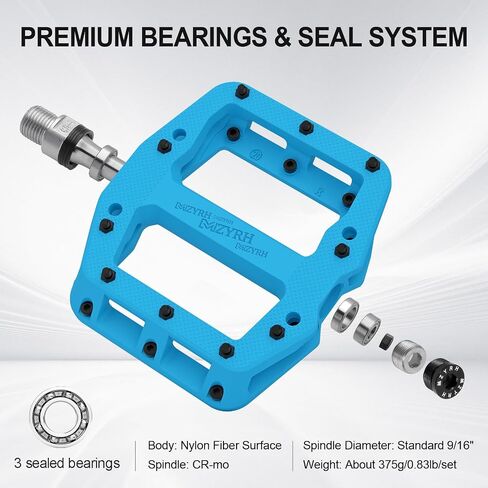 MZYRH Mountain Bike Pedal 9/16" 3 Sealed Bearings Lightweight Non-Slip Nylon Fiber Bicycle Platform Pedals for Road BMX MTB (Green 3-Bearings) in Saudi Arabia