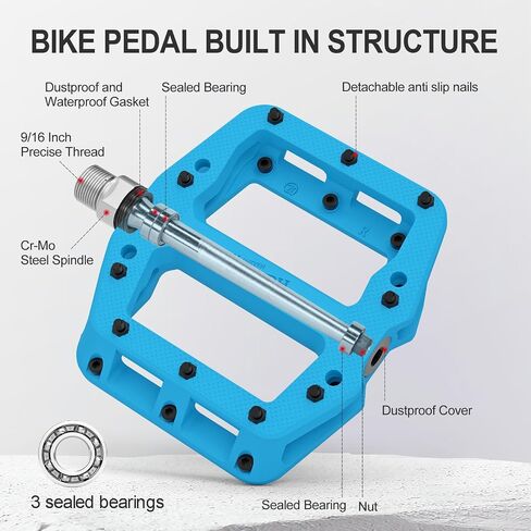 MZYRH Mountain Bike Pedal 9/16" 3 Sealed Bearings Lightweight Non-Slip Nylon Fiber Bicycle Platform Pedals for Road BMX MTB (Green 3-Bearings) in Saudi Arabia