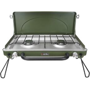 ONLYFIRE Portable Camping stove 2-Burner, Camping Stove with Foldable Legs, Camping Grill Stove with Adjustable Burners, Heavy-Duty Latch & Handle for Camping, Tailgating, RV, BBQ, Off-white