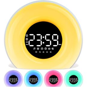Wake Up Light Sunrise Alarm Clock for Bedroom Sunrise Sunset Simulation 25 Natural Sounds 13 Colors Light Dual Alarms and Snooze Function Sleep Aid for Heavy Sleepers Kids Adults (White)