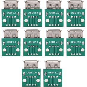 Walfront 10Pcs USB Type A Female Breakout Board 2.54mm Pitch Adapter Connector 4 Pins DIP Socket Breakout Board for Power Supply