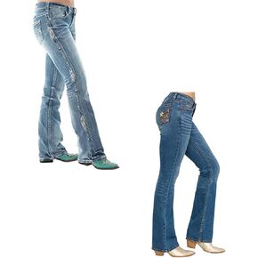 cffvdiz Womens Bootcut Jeans Mid Waist Stretch Embroidered Bell Bottom Jeans,XXL
