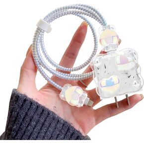 واقي كابل موجة لطيف متوافق مع محول شاحن iPhone مع تصميم ليزر الفراشة الوردية اللامعة، غطاء كابل USB لخط البيانات وسلك سلك موفر لكابل Lightning لشاحن iPhone in Kuwait