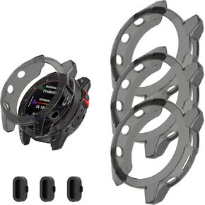 Case Cover for Garmin Fenix 7s/Fenix 7s Solar/Fenix 7s Sapphire Solar, Soft TPU Protective Case with Dust Plug Frame Bumper for for Fenix 7s Watch Accessory (3*Black)
