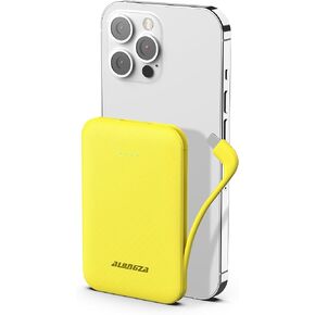 Alongza Portable Phone Charger Built in Cable, Cluth Charger Small External Backup Battery Charger, 4500mAh Power Bank Thin Battery Pack Fast Charge, Slim Lightweight Compact Travel Charger for Phones