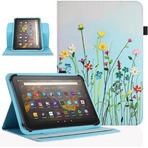 Universal 10 10.1 Inch Android Tablet Case,360 Degree Rotatable Kickstand Multiple Viewing Stand Case Cover for 9.6" 10" 10.1" 10.5" and All 9.5-10.5 Inch Touchscreen Tablet,Flower Grass 08