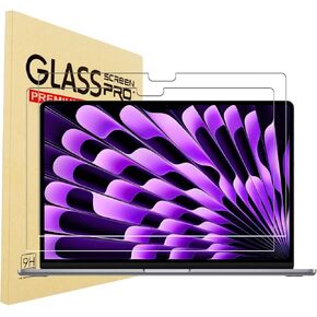 YINOVEEN 2 Pack Tempered Glass Screen Protector For MacBook Air 15.3 inch 2024 2023 Release M3 A3114 M2 A2941 Laptop, Tempered Glass Screen Film Guard,9H Hardness