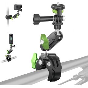 HEMMOTOP Camera Mount Clamp, Double 360° Ball Head Magic Arm for GoPro, Camera Tripod Mount Motorcycle Bike Handlebar Mount for 10-35 mm Pipe, Rod, Suitable for Insta 360 Action Camera, Monitor
