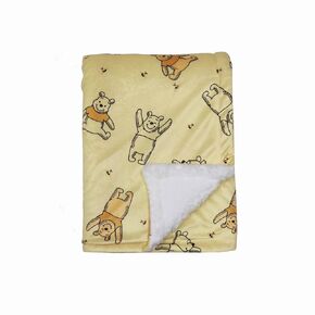 Disney Cudlie Baby Winnie The Pooh MNK/Sherpa Blanket with Happy Days with Bees Print