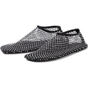 Arqa Crystals Mesh Flats for Women Rhinestone-Embellished Fishnet Sock Ballet Flat Shoes Comfort Casual Ballerina Shoes