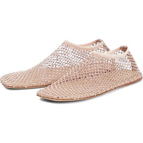 Arqa Crystals Mesh Flats for Women Rhinestone-Embellished Fishnet Sock Ballet Flat Shoes Comfort Casual Ballerina Shoes