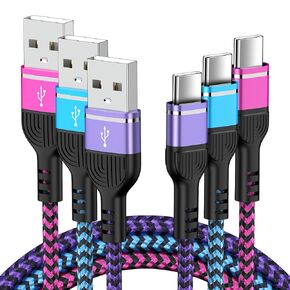 USB A to USB C Charger Cable Fast Charging Cord 6FT for iPhone 16 Pro/16 Pro Max/15/15 Pro Max/Plus,3Pack 3.1A Android USB C Phone Charger Braided Cord for Samsung Galaxy S24 Ultra/S23/S22/A35/A55/A15