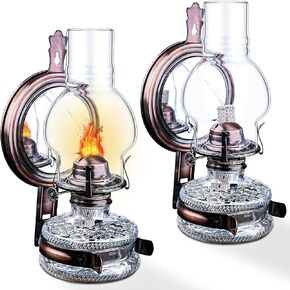2 Pieces Rustic Large Glass Kerosene Oil Lamps, Wall Oil Lantern Vintage Oil Lamps for Indoor Use Decor Chamber Hurricane Lamp Home Lighting Clear Kerosene Lantern 11 Inch Height