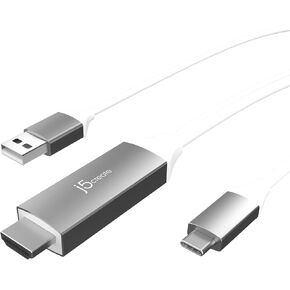 j5create USB Type C to 4K@60Hz HDMI Cable with USB Type-A 7.5W Pass-Through Charging, for iPad Pro, iPad Air 4, Android, Tablet, Galaxy and More (JCC154G)