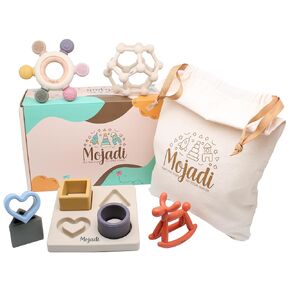 Montessori Baby Teething Toys Set - Food-Grade Silicone, BPA-Free, Teethers for Babies 0-6, 6-12 Months, Infant Teething Relief, Baby Puzzle, Baby Shower Gifts, Infant Sensory Toys