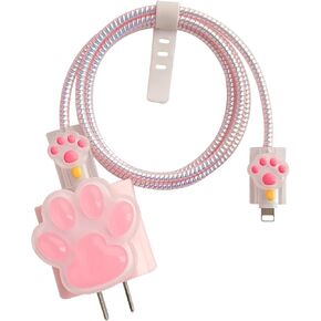 Cable Protector for Cute iPhone Charger Cover,3D Kawaii Animal Charger Cord Protector for Women Girl,Charger Accessories Phone Cord Protector for iPhone 8 11 12 13 14 15 Plus Pro Max-Purple Cat Claw in Kuwait