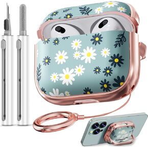 Inesore 【with Safety Lock】 AirPods 3rd Generation Case Cover 2021,Cute Floral AirPod Case 3rd Generation for Women Girly with Cleaner Kit, Doubles as a Cell Phone Stand - Pink Flower