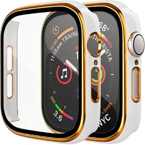 Tempered Glass Screen Protector Case Compatible for Apple Watch Case 41mm Series 7, Scratch Resistant Overall Protective Bumper Cover for Women Men Kids iWatch Accessories, White, 2 Pack
