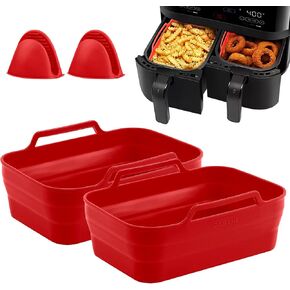 Easyki 2pack Silicone Air Fryer Liners for 8QT & 10QT Ninja Air Fryer Foodi Dual, Reusable Silicone Air Fryer Basket for Ninja DZ550 DZ401 Air Fryer Accessories for Ninja