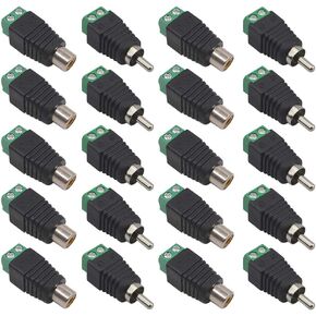 FULARR 20Pcs Professional RCA Connector Kit, 10 Pairs RCA Male Plug & Female Socket to AV Screw Terminal Block Audio Video Connector Adapter, for CCTV Security Camera System