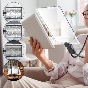 Large Hands Free Magnifying Glass for Reading,Full Book Page Magnifier with Flexible Gooseneck Stand and 50 Ultra-Bright Led Lights for Seniors Repair Sewing Newspaper Computer Phone Laptop