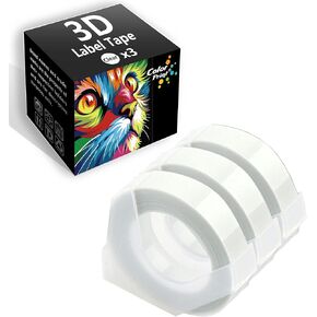 Colorprint Compatible Label Tape Replacement for Dymo 3D Embossing Label Maker Tape 3/8" x 3m (3-Clear-Roll Pack)