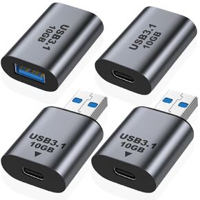 USB C Female to USB A Female Adapter with USB C Female to USB A Male Adapter, 10 Gbps USB 3.1 Gen 2 USB A Plug to Type-C Bi-Directional Converter Connector for PC, Laptop, Charger (4 Pack)