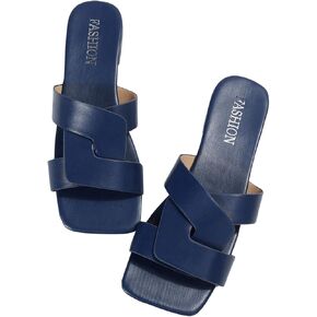 GORGLITTER Women's Strappy Wide Width Flat Sandals Open Square Toe Cross Dressy Slide Sandals