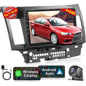 4+64 Android 12 Car Stereo for Mitsubishi Lancer 2008-2017,10.1 Inch Touchscreen Radio with Wireless Carplay&Android Auto,Support GPS Navigation/WiFi/Bluetooth/Steering Wheel Control/Backup Camera/DSP