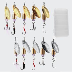 Fishing Lures Spinner Baits, 16 Pcs Hard Metal Spinner Baits for Bass Trout Salmon, Spinnerbait Spoons Kit with Triple Fishing Hooks, Fishing Gears for Freshwater Gift for Men