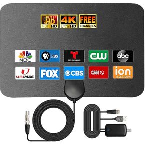 GREVA 4K Amplified HD Digital TV Antenna Indoor Long 1000 Miles Range Smart TV, Supports 4K 1080p All TV's on VHF UHF Local Channels, Equipped Signal Booster Amplifier and 18ft Coax HDTV Cable, White
