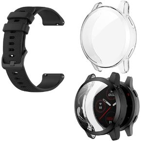 Screen Protector Case and Band Silicone Compatible for Garmin Venu 2 & Vivoactive 4 Watch TPU Slim Case Cover and Strap Charging Port dust Plug Accessories Not for venu 2 Plus（Pack of 2+1