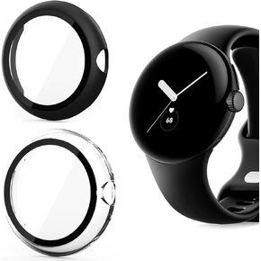Compatible with Google Pixel Watch 3 45mm Case, Hard Case with Tempered Glass Screen Protector Compatible with Pixel Watch 3 45mm, 3XL, 41mm/Pixel Watch 2, 1 (Pixel Watch 45mm case-Black)