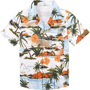 APTRO Boy's Hawaiian Shirt Tropical Beach Casual Summer Shirt #Ks28-palm Orange 14-15Years