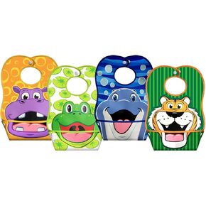 LA Baby Crumb Snatcher Waterproof Pocket Bib Small, Catch-All Pocket Design, 4-Pack (Bear, Puppy, Elephant, Rabbit)…