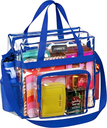 Masirs Clear Tote Bag Stadium Approved - Mesh Pockets Shoulder Straps Zippered Top Perfect for Work Games Concerts | Stadium Approved, Mesh Pockets, Shoulder Straps, Zippered Top, Perfect for Work, Games in Kuwait