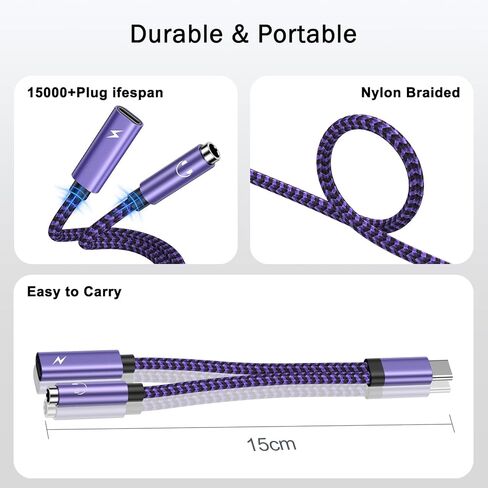 محول مقبس صوت 2 في 1 من Google Type C إلى Aux لجهاز Pixel 9 pro/8a/8/7، ومحول صوت USB C إلى 3.5 مم ومحول شاحن لأجهزة Samsung Galaxy S24، A55، A15، مقبس مقسم سماعة الرأس من النوع C Dongle لـ آيفون15 in Kuwait