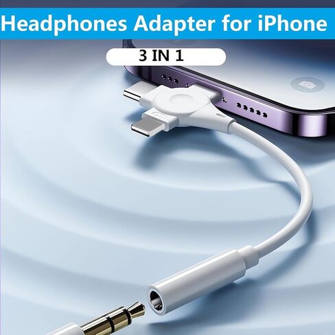 iPhone Headphone Adapter,[MFi Certified] 3 in 1 Lightning to 3.5mm Headphone Jack Aux Audio Adapter USB Type C Dongle for iPhone 15/15 Pro Max,for iPhone 14 13 12 11 XS XR 8 7 6,iPad,Galaxy in Kuwait