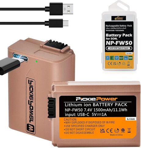 Pickle Power 2 Pack NP-FW50 Battery with Type-C Fast Charging for Sony A7S II, A7R II, ZV-E10, A7, A7S, A7R, A6500, A6400, A6300, A6000, A5100, A5000, RX10, NEX-3, NEX-5 in Saudi Arabia