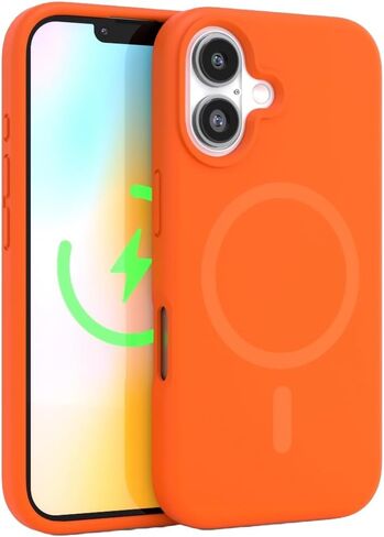 حافظة FELONY لهاتف iPhone 16، غطاء هاتف سيليكون برتقالي نيون أنيق، متوافق مع MagSafe - حافظات واقية مقاومة للصدمات بزاوية 360 درجة مصممة لهاتف Apple iPhone 16 in Kuwait