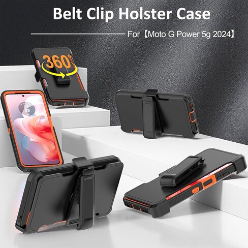 Rugged Phone Case for Moto G Power 5G 2024, with Belt Clip Holster & Kickstand Heavy Duty Shockproof Protective Full Body Case Cover for Moto G Power 2024 5G Phone (Orange) in Kuwait
