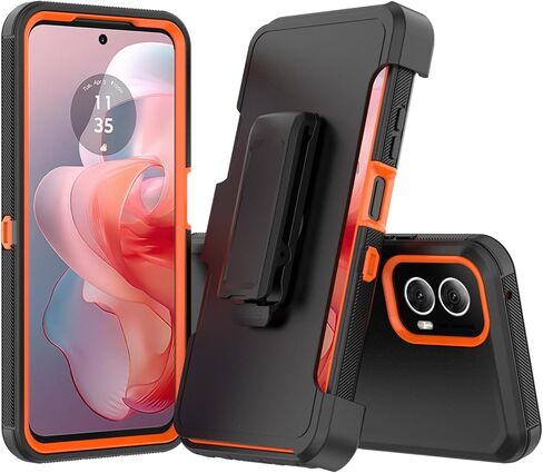 Rugged Phone Case for Moto G Power 5G 2024, with Belt Clip Holster & Kickstand Heavy Duty Shockproof Protective Full Body Case Cover for Moto G Power 2024 5G Phone (Orange) in Kuwait