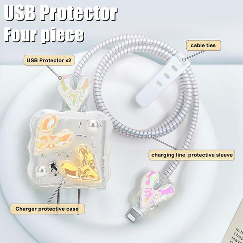 Cute Wave Cable Protector Compatible for iPhone Charger Adapter with Bling Pink Butterfly Laser Design,Data Line USB Cover Wire Cord Saver Lightning Cable Case for iPhone Charger in Saudi Arabia