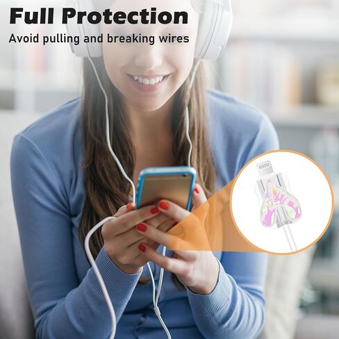 Cute Wave Cable Protector Compatible for iPhone Charger Adapter with Bling Pink Butterfly Laser Design,Data Line USB Cover Wire Cord Saver Lightning Cable Case for iPhone Charger in Saudi Arabia