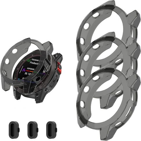 Case Cover for Garmin Fenix 7s/Fenix 7s Solar/Fenix 7s Sapphire Solar, Soft TPU Protective Case with Dust Plug Frame Bumper for for Fenix 7s Watch Accessory (3*Black) in Saudi Arabia